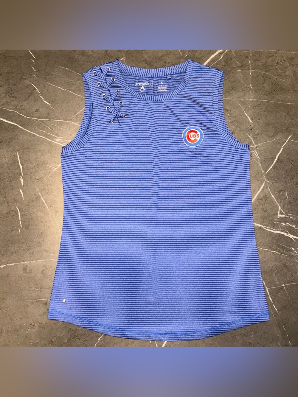 Antigua Blue Striped Crewneck Tank - Chicago Cubs